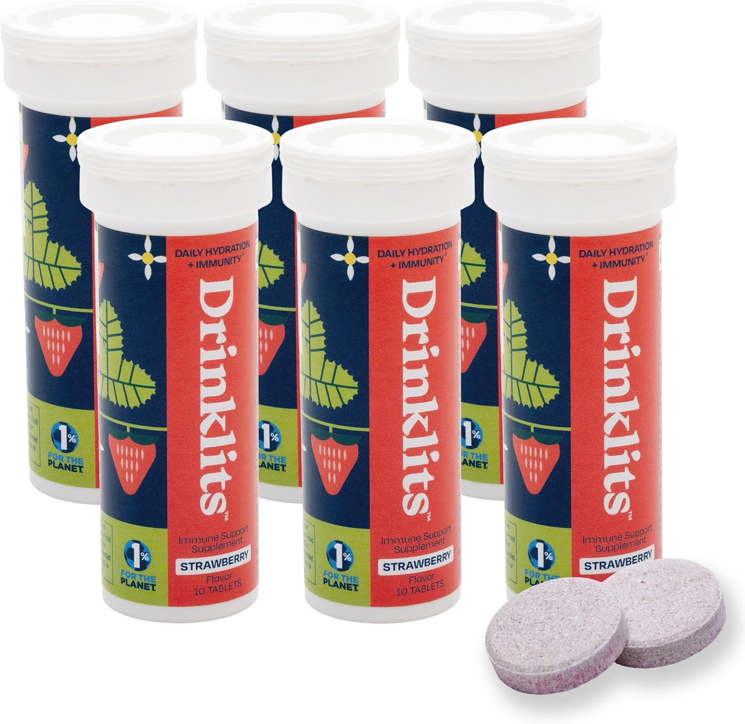 Strawberry Daily Immune Support Tablets (6) Tube Bundle