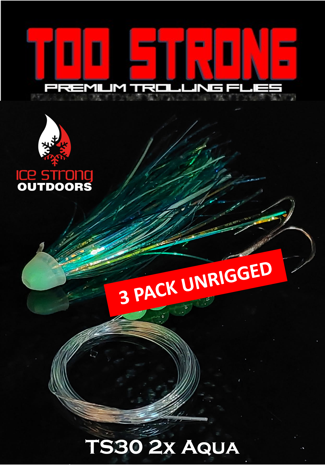 Too Strong Premium Trolling Flies - 3 Pack Unrigged