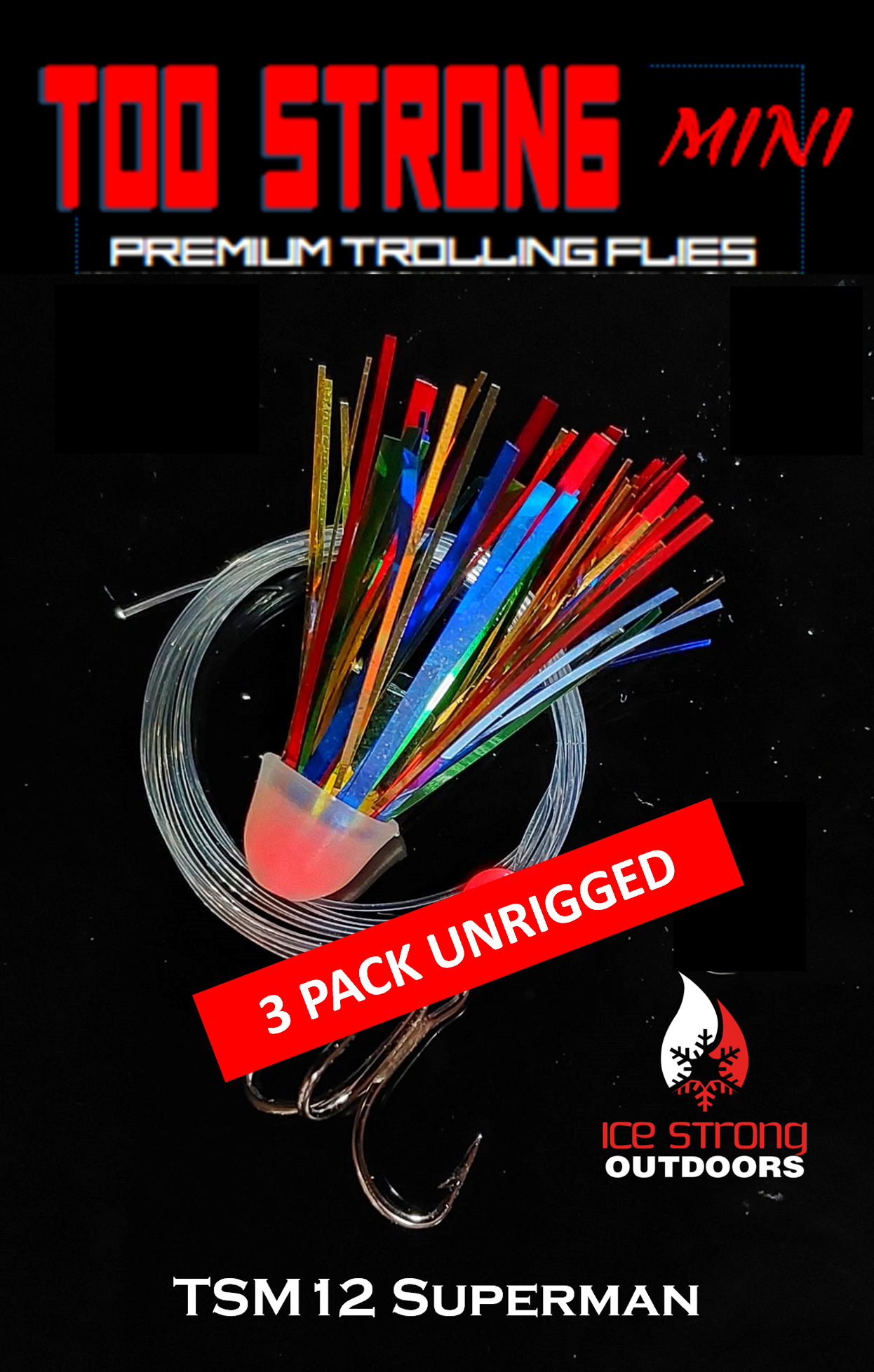 Too Strong Premium Trolling MINI Flies - 3 Pack Unrigged