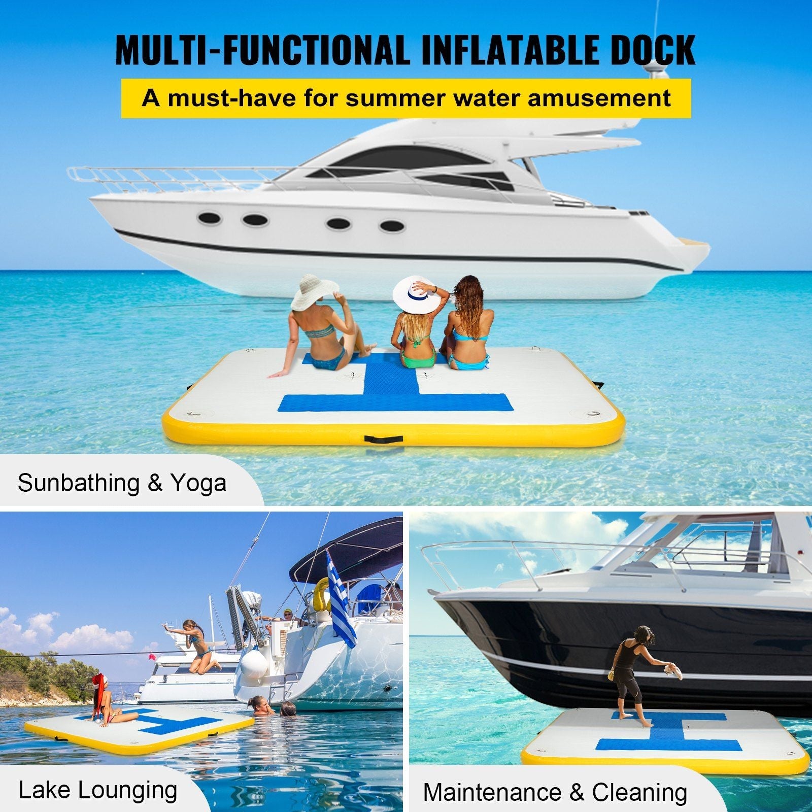 8x5 ft Inflatable Floating Dock Platform with Electric Air Pump