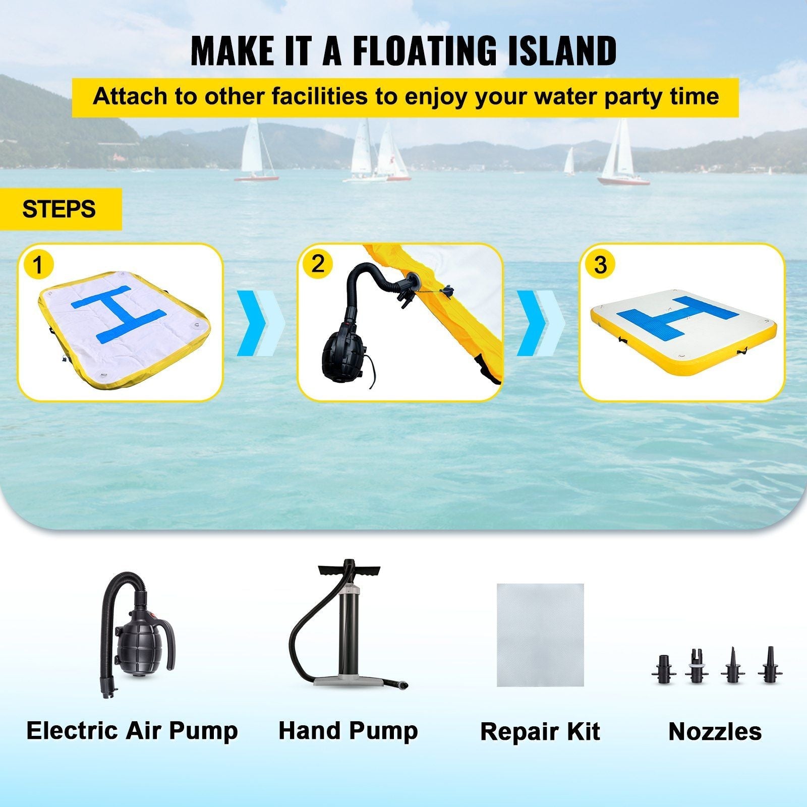 8x5 ft Inflatable Floating Dock Platform with Electric Air Pump