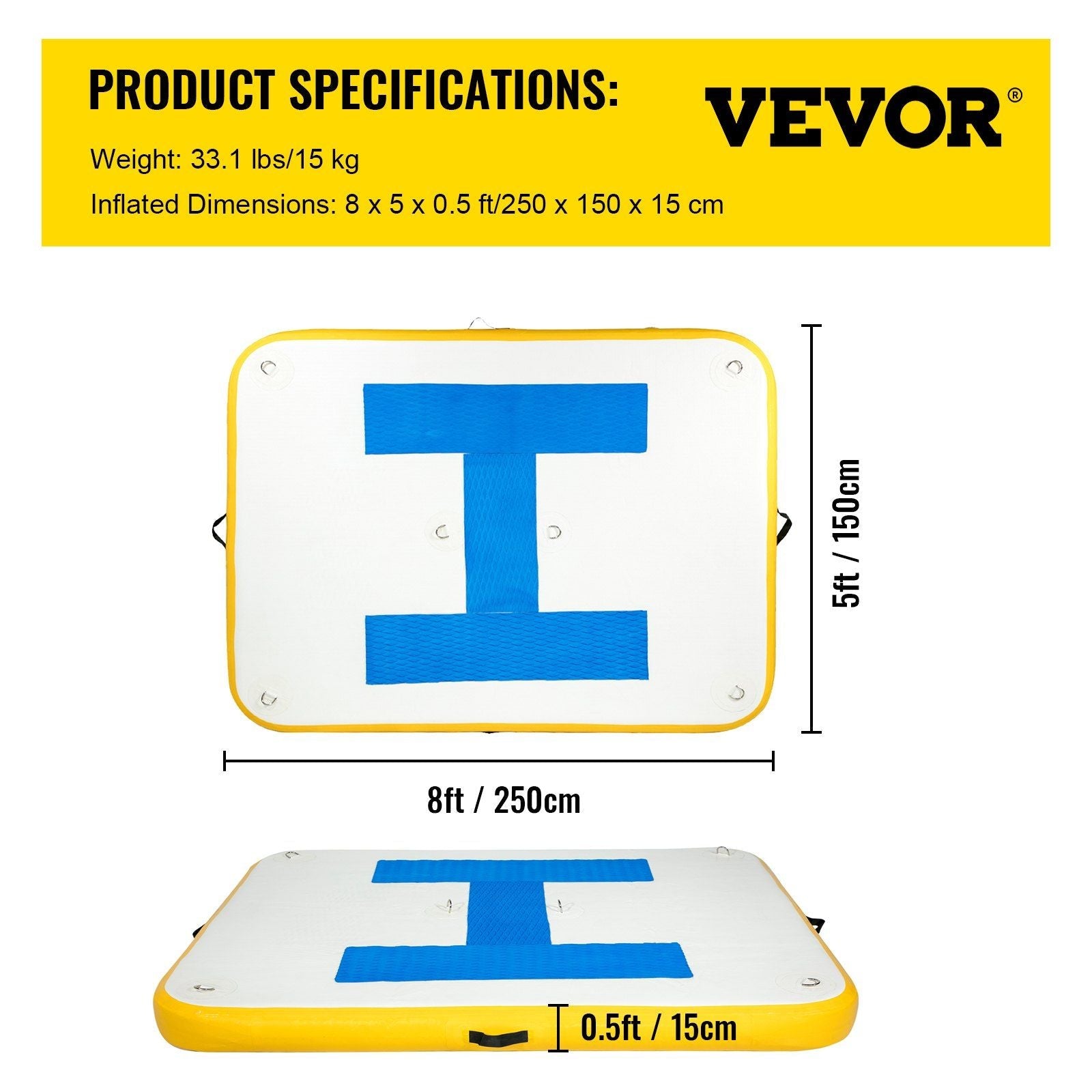 8x5 ft Inflatable Floating Dock Platform with Electric Air Pump