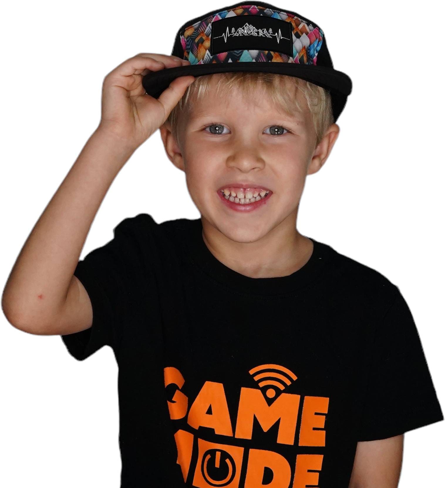 **YOUTH** Mountains Hat - 5 Panel - Colored Peaks - Black - Laser Mesh