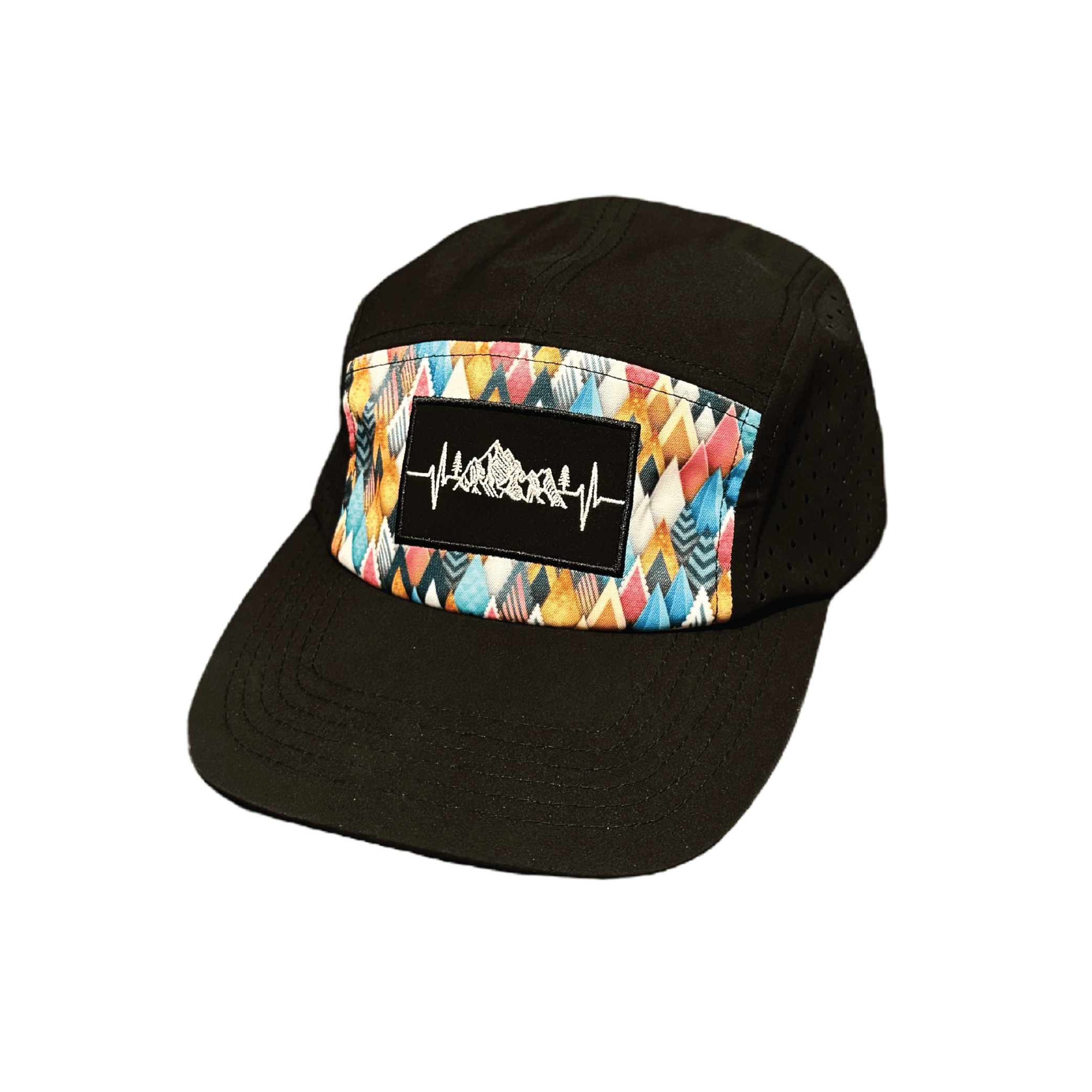 **YOUTH** Mountains Hat - 5 Panel - Colored Peaks - Black - Laser Mesh